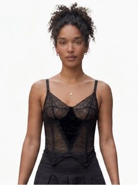 Vintage Coquette International Black Lace Corset Bustier Top - Size L